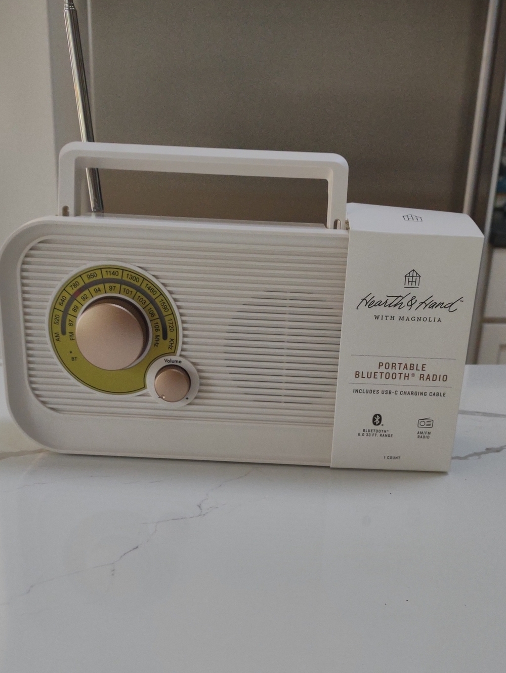 Magnolia Hearth & Hand Portable Bluetooth Speaker & Radio / Retro Style